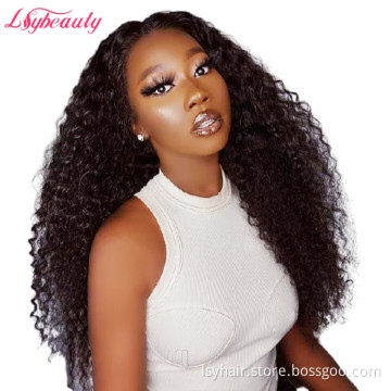Lsy Wholesale Kinky Jerry Deep Curly Front Lace Human Hair Wig Natural Long Raw Brazilian Hair Full Front Lace Wig For Women